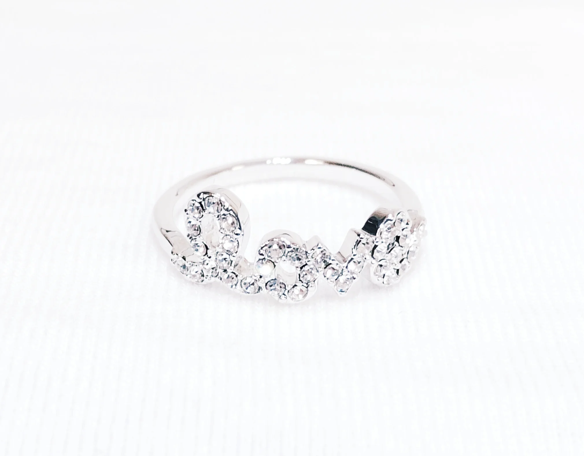 Crystal Script Love Ring