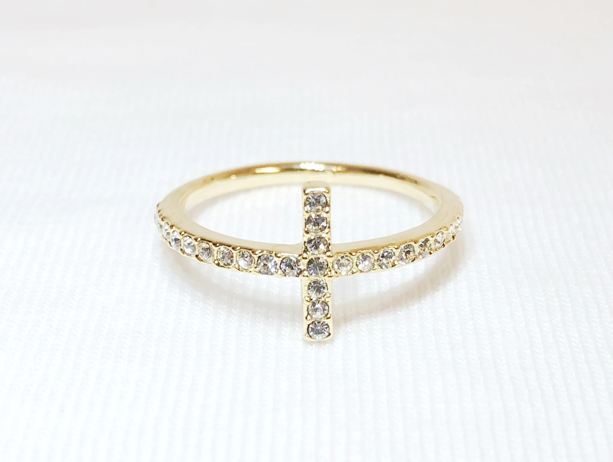 Sparkling Sideways Cross Ring