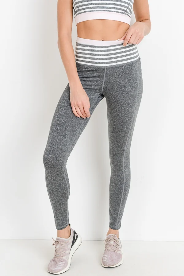 High Waist Heather Gray Stripes Leggings