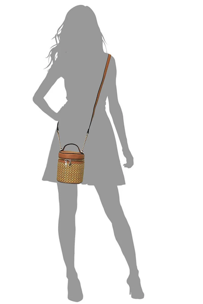 Woven Straw Cylinder Crossbody Bag- Three Colors — DazzleBar display picture 2