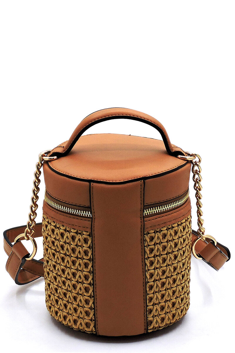 Woven Straw Cylinder Crossbody Bag- Three Colors — DazzleBar display picture 2