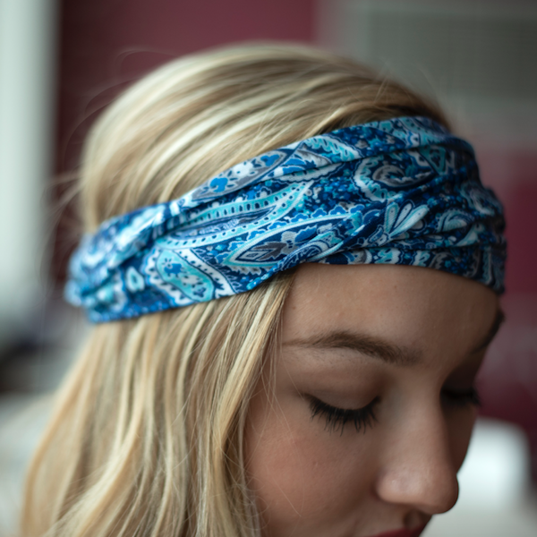 Headbands of Hope Tube Turban / Face Mask - Blue Paisley