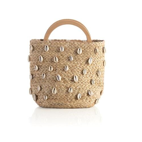 Woven Jute Puka Shell Bucket Bag