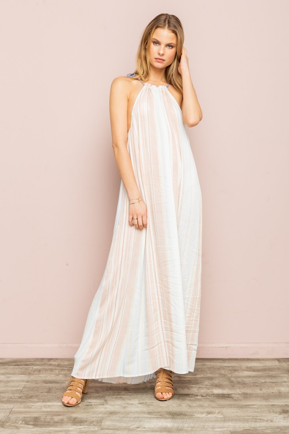 Tassel Tie Halter Maxi Dress 