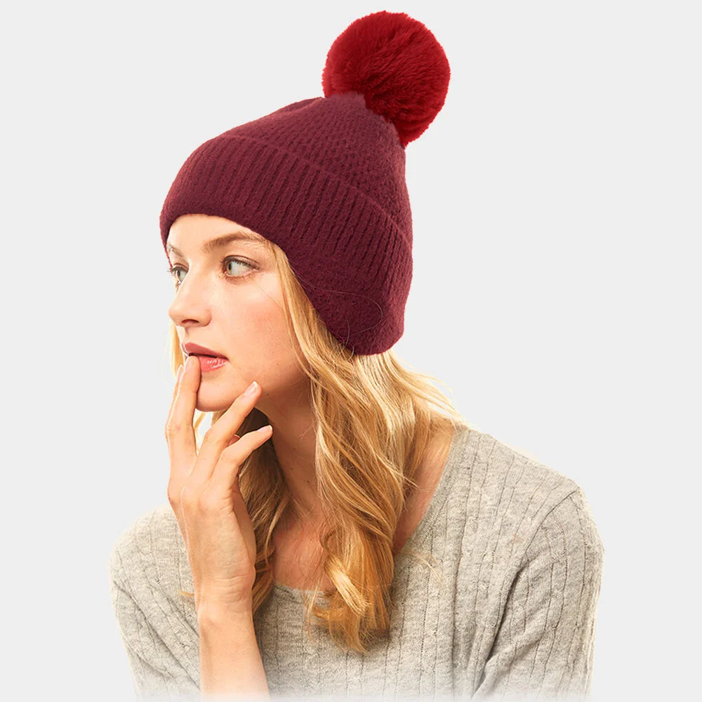 Winter Children Hat SWAK Girl's Knit Hat With Ear Flaps And Pom