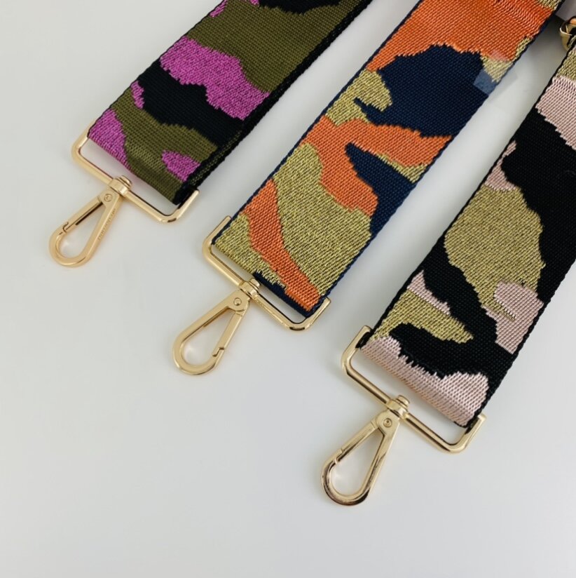 Ahdorned Guitar Style Camo Print Handbag Strap (Ten Colors)- Gold