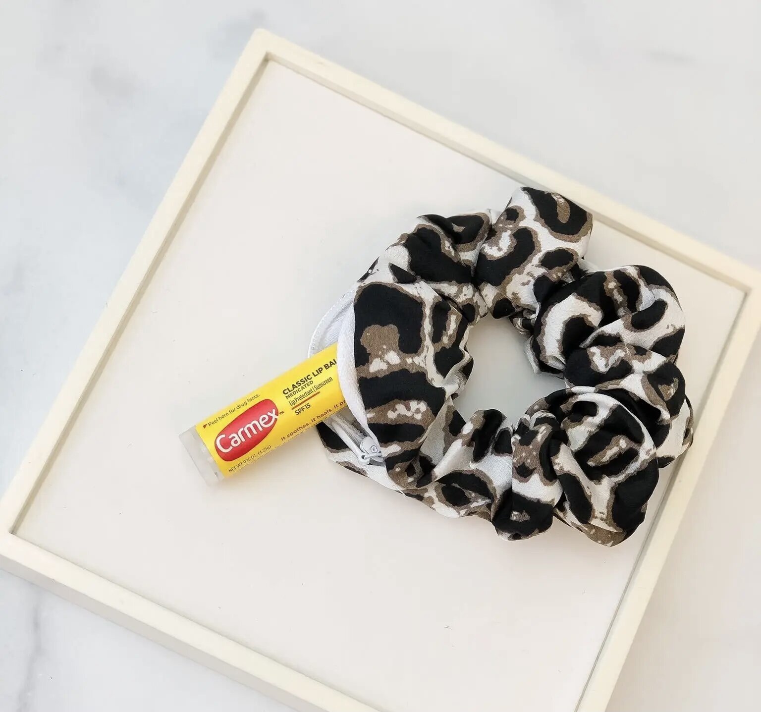 Hidden Pocket Hair Scrunchie - Leopard