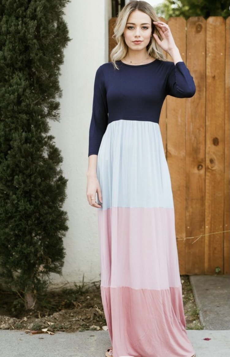 Solid Color Block Maxi Dress 