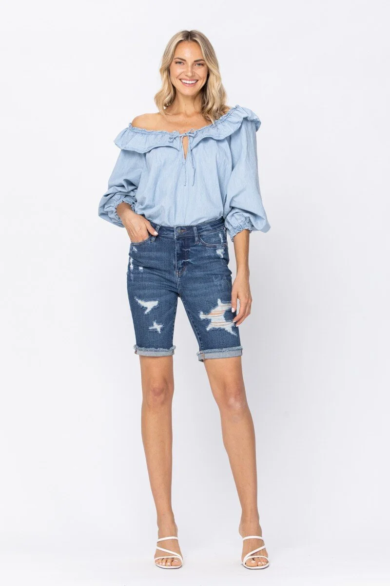 Judy Blue Destroyed Bermuda Shorts 