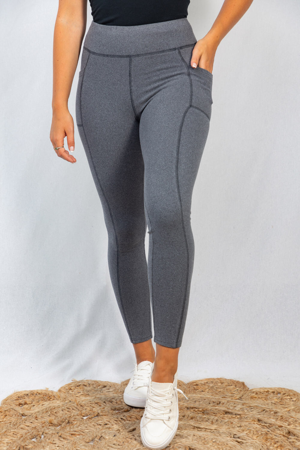 Heather Grey Stitched Fleece Leggings