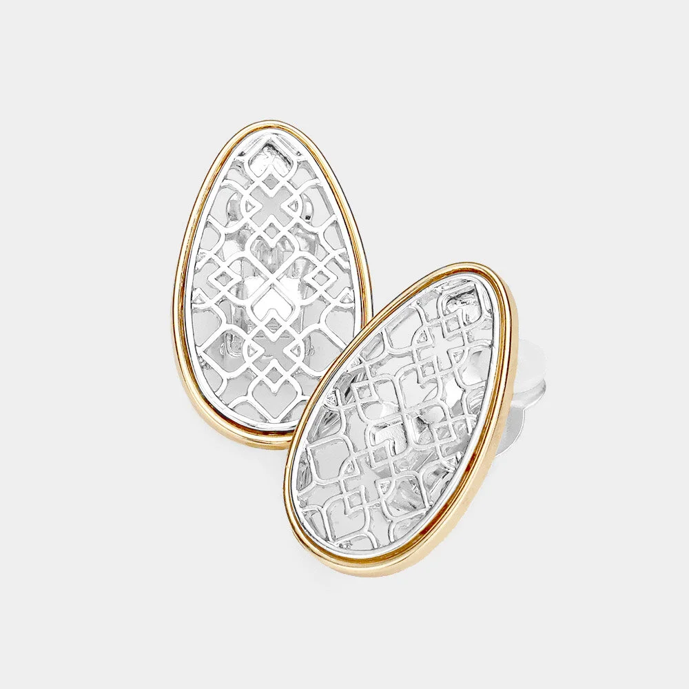 Clip-on Filigree Metal Teardrop Earrings- Three Styles