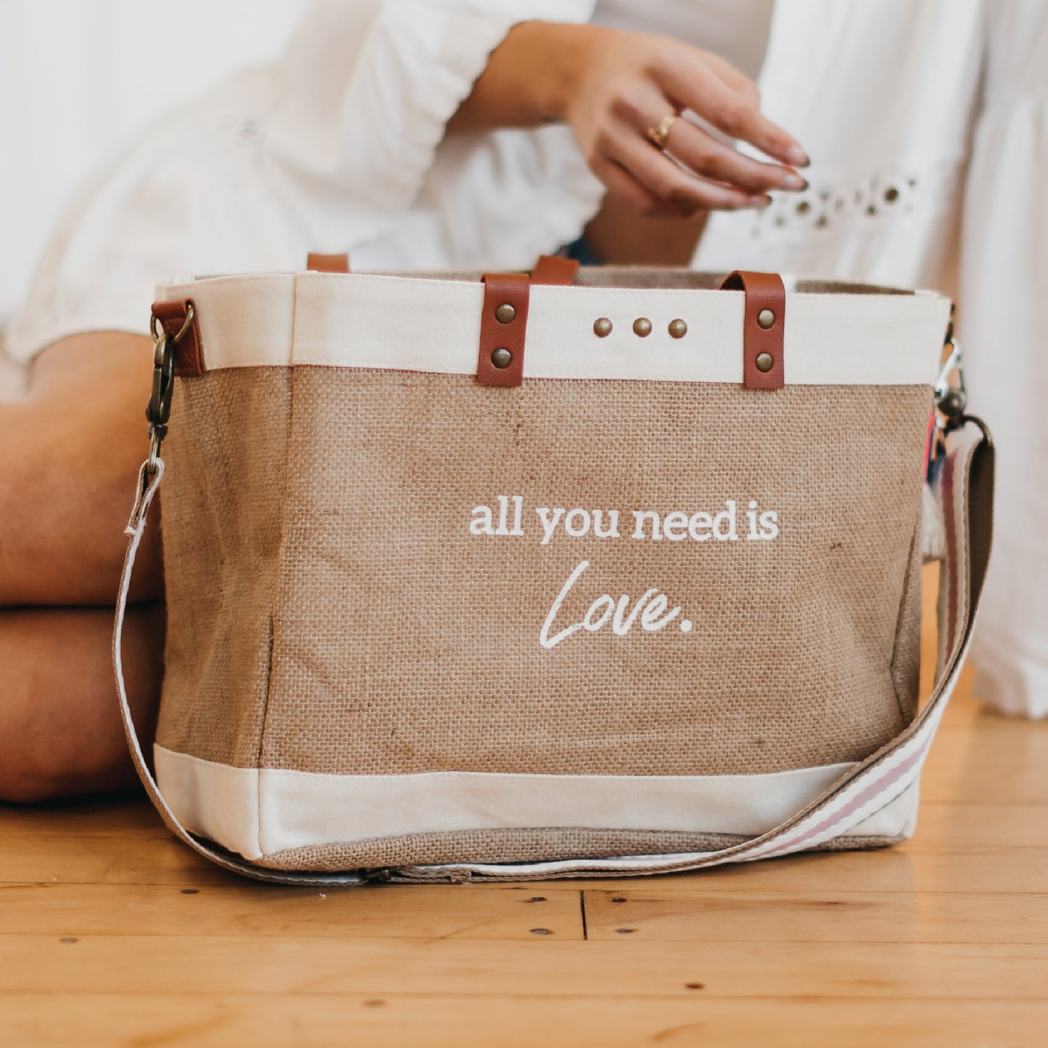 All You Need Is Love Jute Crossbody Tote — DazzleBar