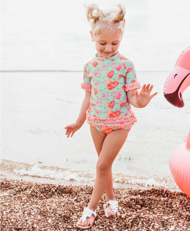 RuffleButts® Girls One Piece Rash Guard Baby Swimsuit UPF 50+ Sun Protection