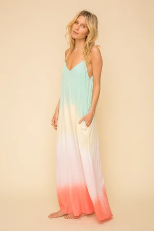 新品タグ付き☆ANDRESDcocoon random bare dress L Rainbow Color Block V-Neck Maxi Dress — DazzleBar