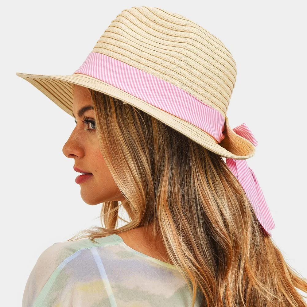 Striped Band Folded Back Straw Sun Hat- Four Colors — DazzleBar display picture 2