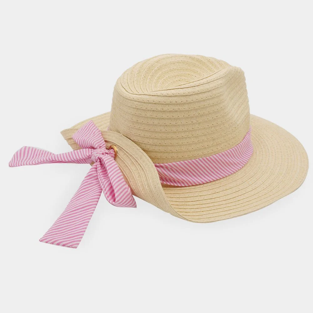 Striped Band Folded Back Straw Sun Hat- Four Colors — DazzleBar