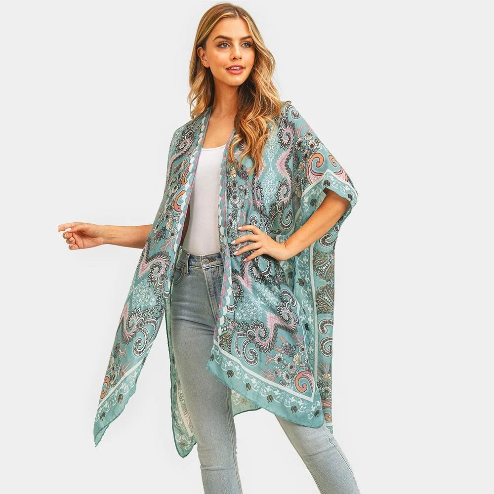 Boho Patterned Cover-Up Kimono Poncho