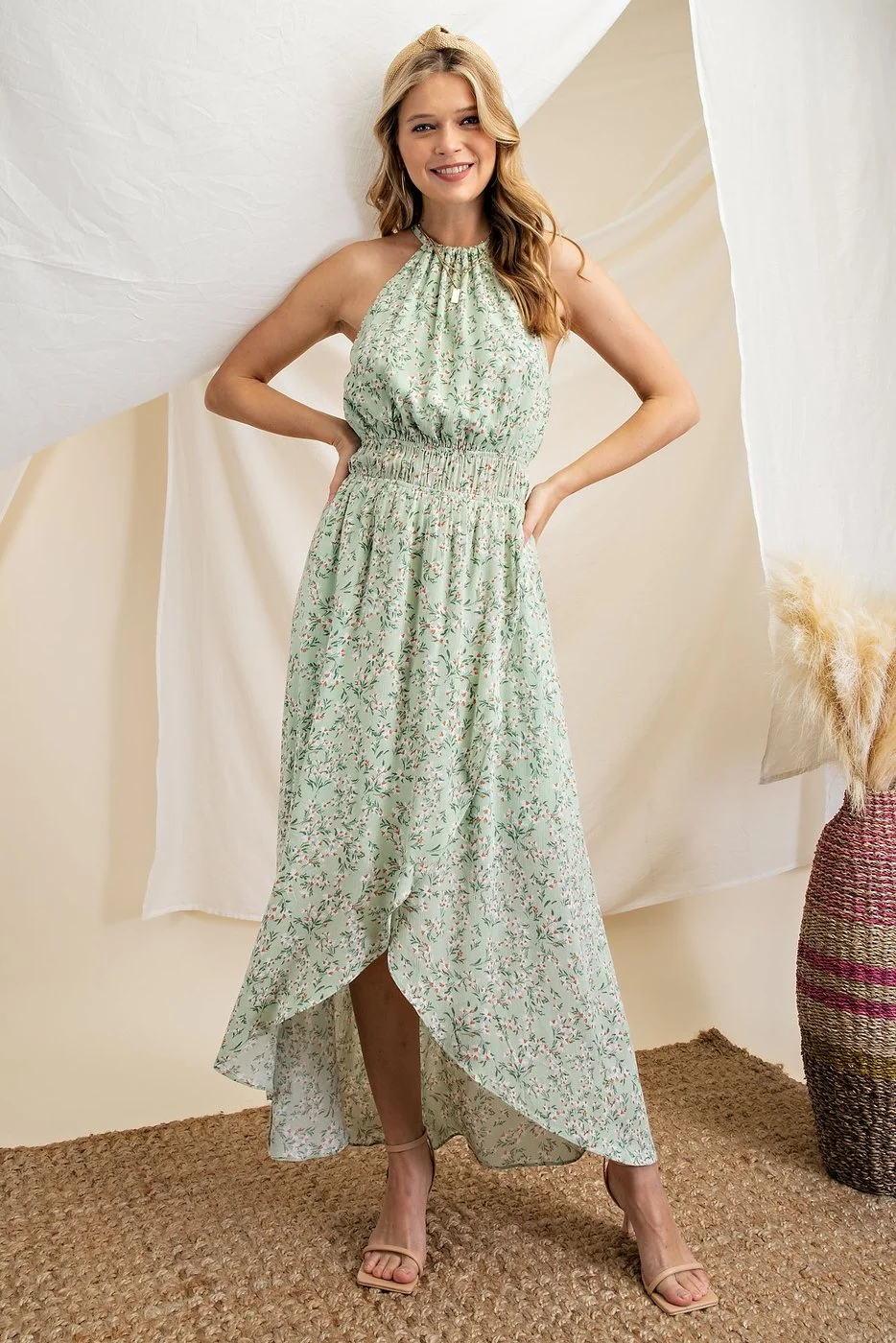 knee length dresses for ladies Rhoda Green Twist Halter-Neck Cape Maxi Dress – Club L London