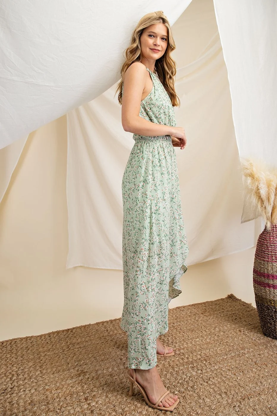 Dainty Floral Halter Maxi Dress  DazzleBar
