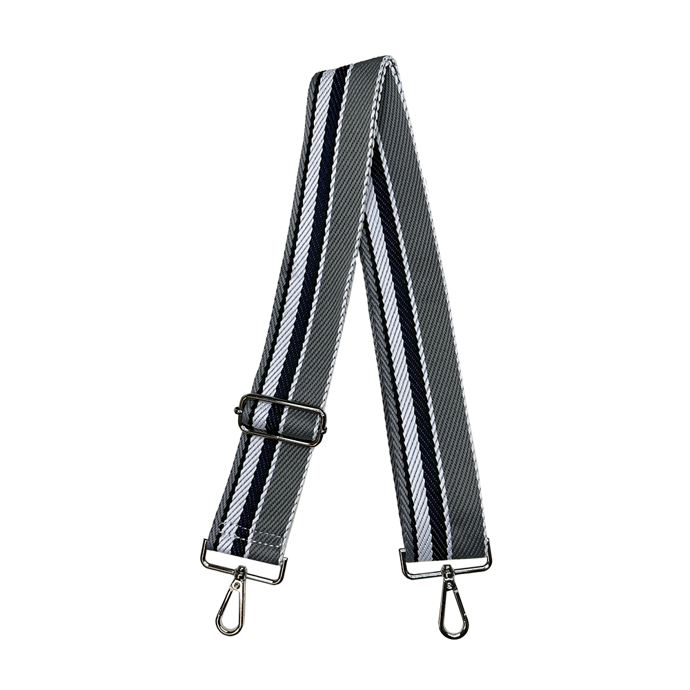 Ahdorned Guitar Style Grey Multi Wide Stripe Handbag Strap- Silver Hardware