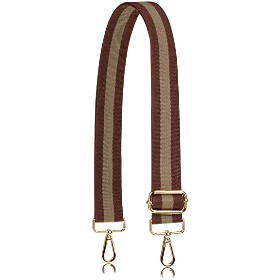 Ahdorned Guitar Style Brown and Tan Stripe Handbag Strap- Gold Hardware