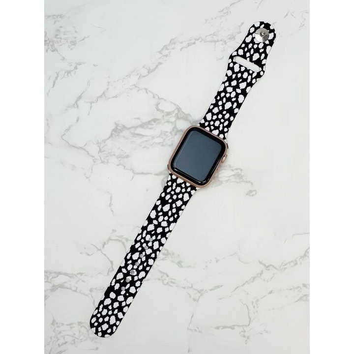 Black + White Cheetah Silicone Smart Watch Band