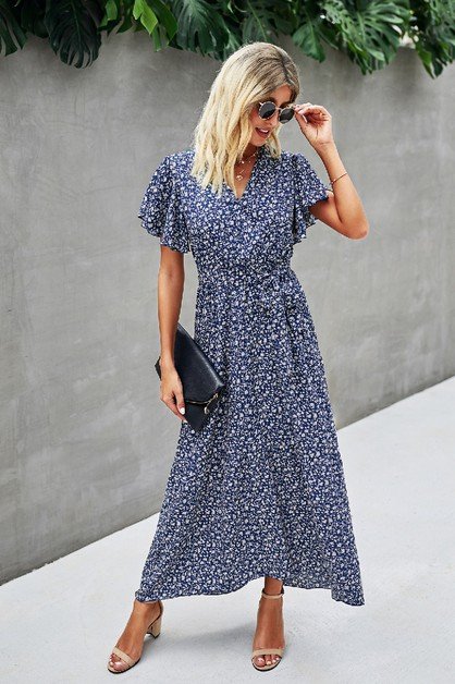 blue wrap dress short Blue Embroidered Mini Wrap Dress by Vicky Pattison main image 0