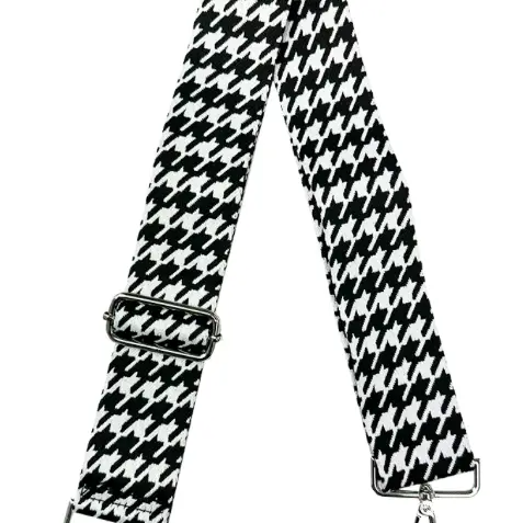 Ahdorned Embroidered Black Herringbone Adjustable Bag Strap- Silver Hardware