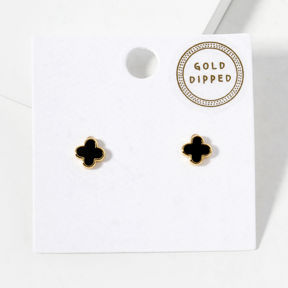 Gold Dipped Petite Quatrefoil Stud Earrings- Seven Colors