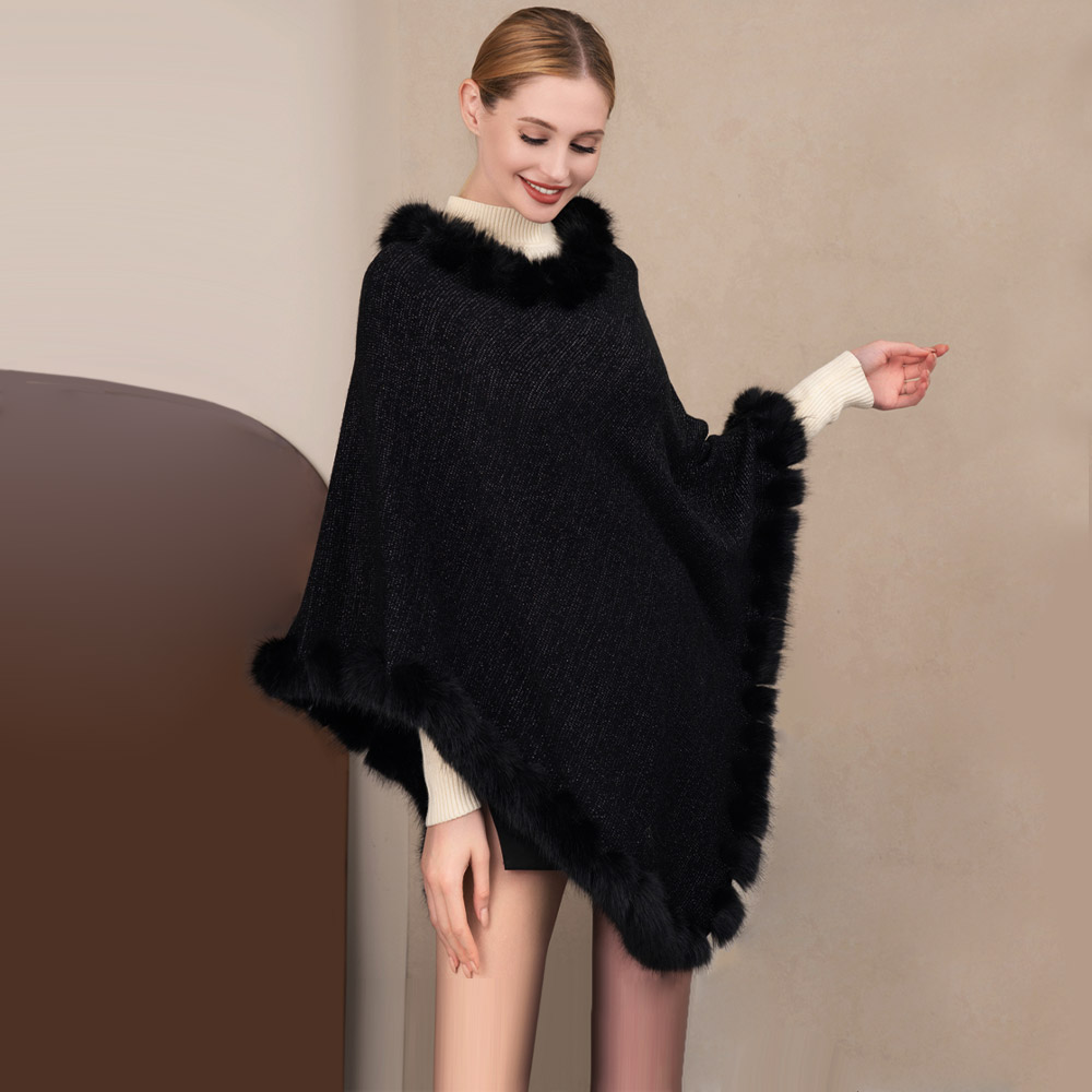 ジャケット・アウター archive poncho fur cape coat bk Black Faux Fur Poncho Cape — DazzleBar