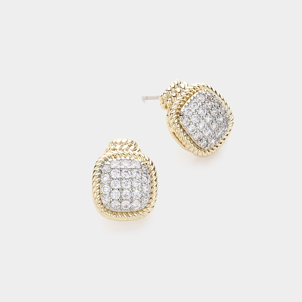 CZ Pavé Gold Stud Earrings- 14K Gold
