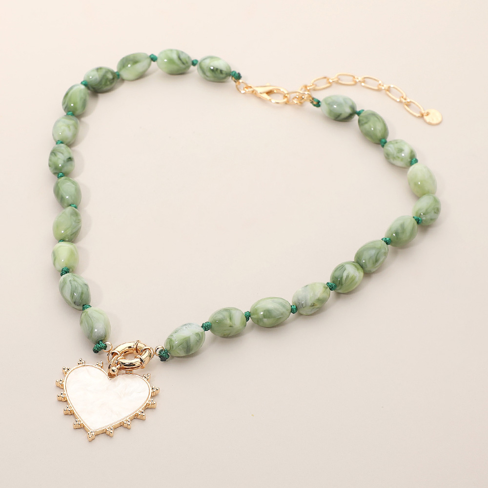 Mother of Pearl Heart Pendant Beaded Necklace