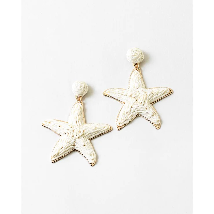 Ivory Raffia Starfish Earrings