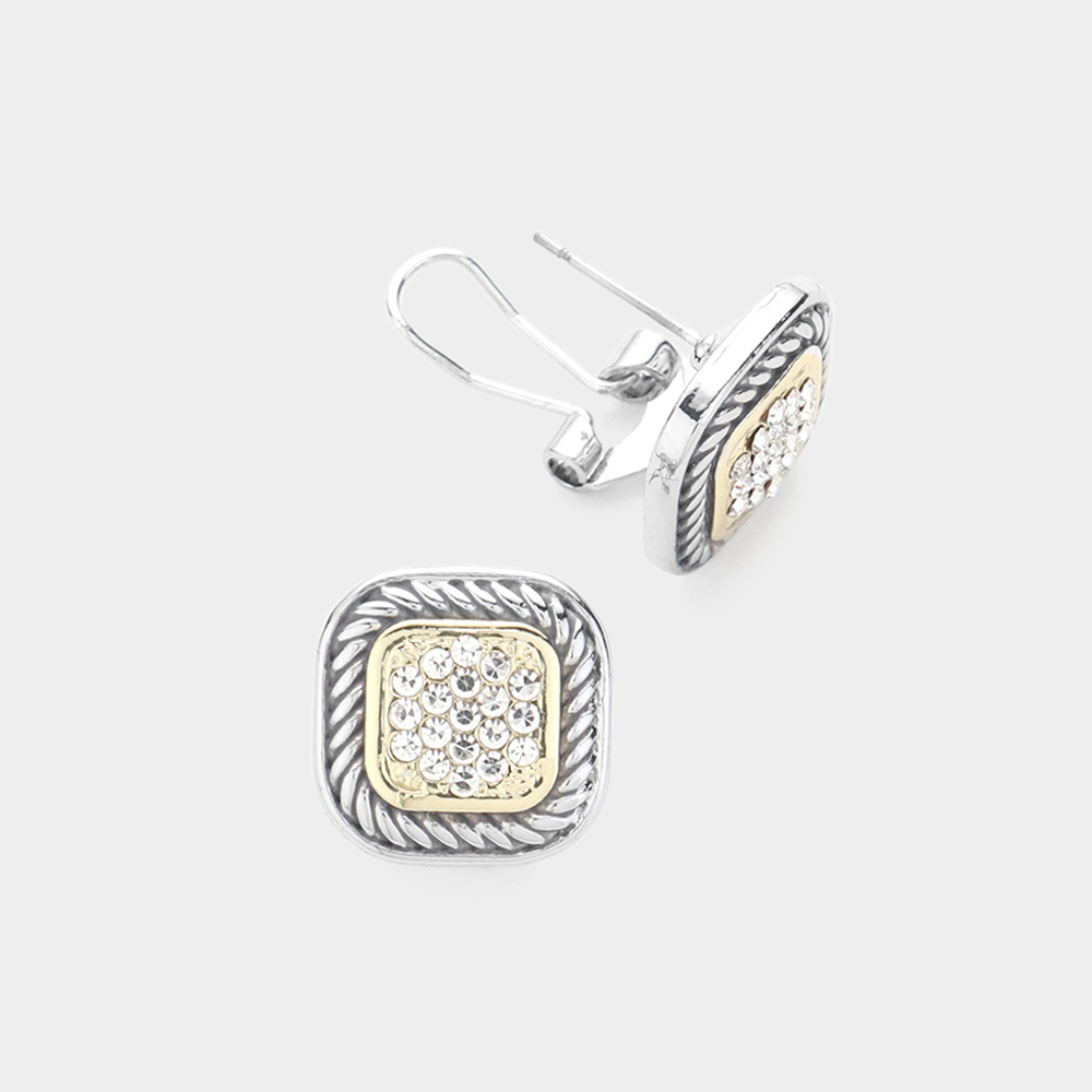 14K Gold Dipped CZ Pavé Square Earrings
