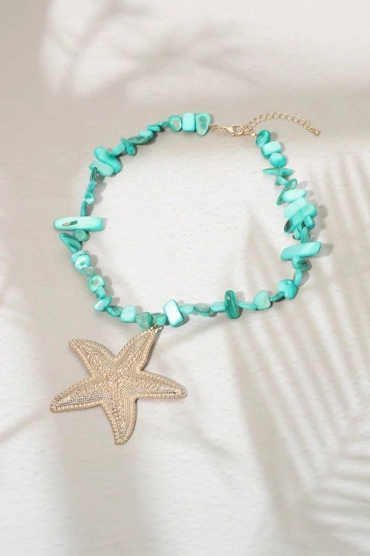 Textured Metal Starfish Beaded Necklace