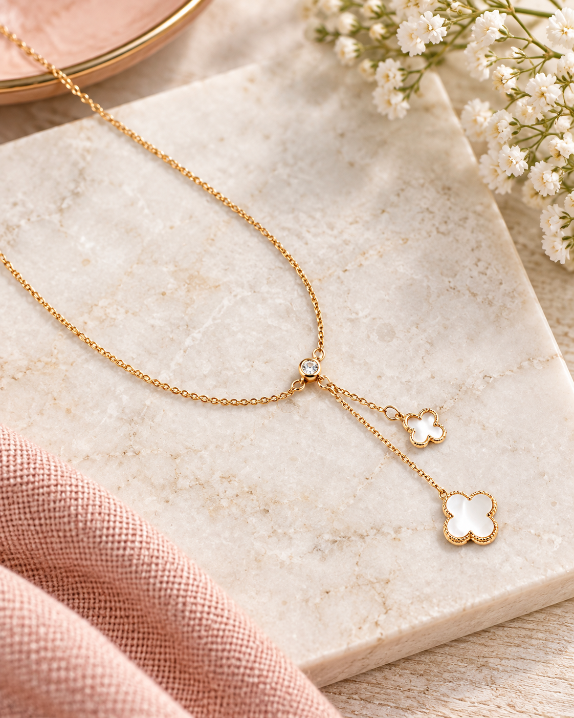 Mother of Pearl Clover Dangle Necklace