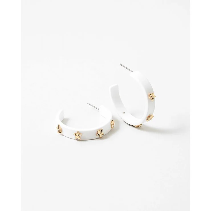 Gold Starfish Adorned White Hoop Earrings