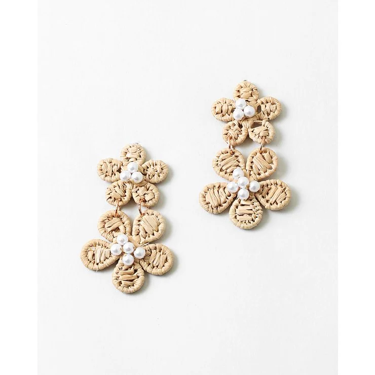 Pearl Raffia Flower Earrings