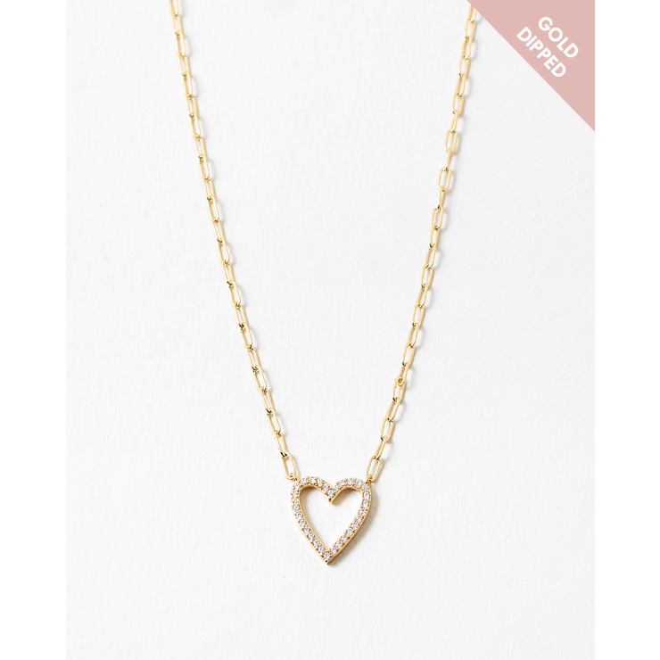 Gold Dipped Heart Necklace with Cubic Zirconia