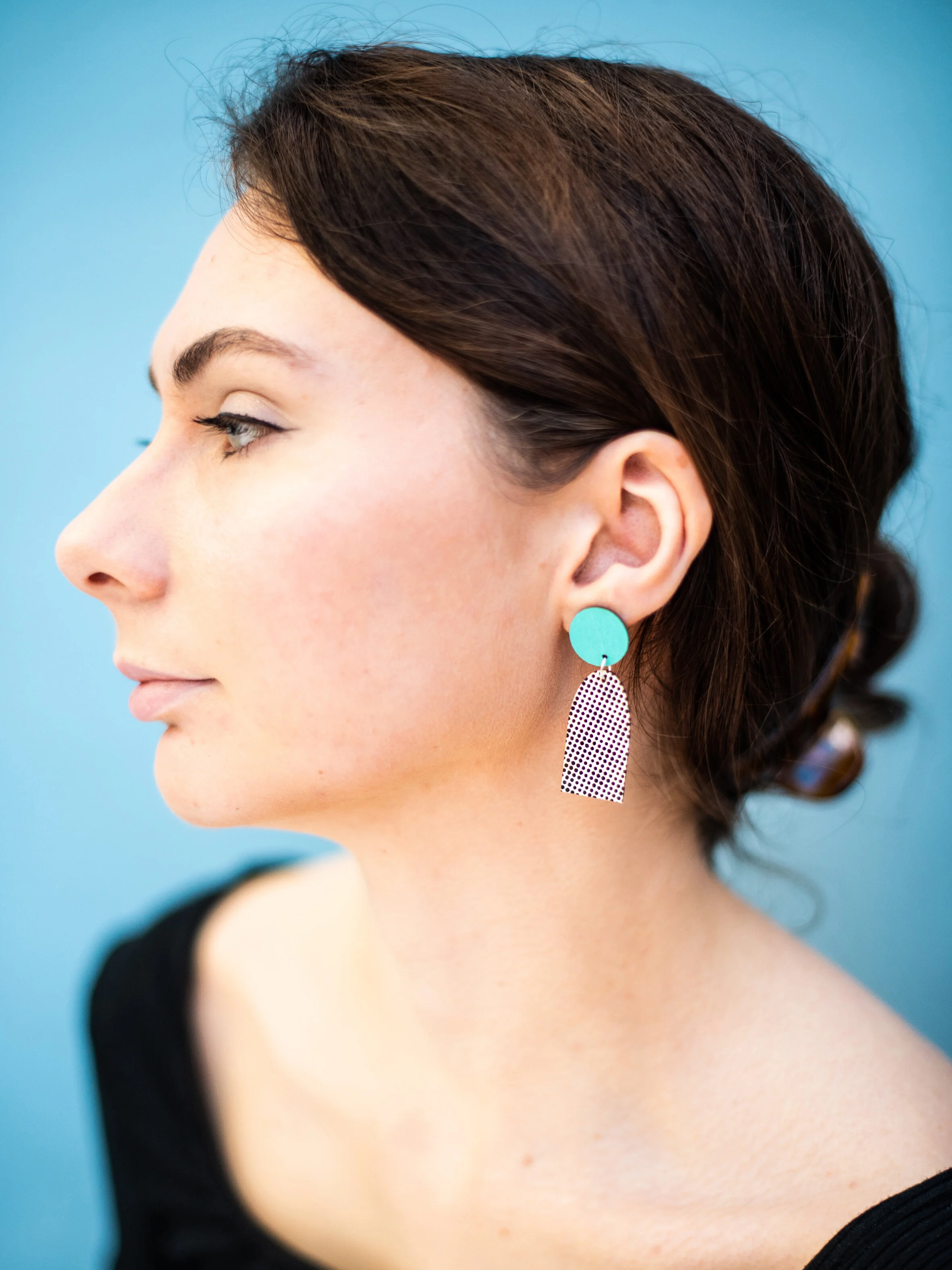 Earrings - Turquoise Stud With Pixel Drop