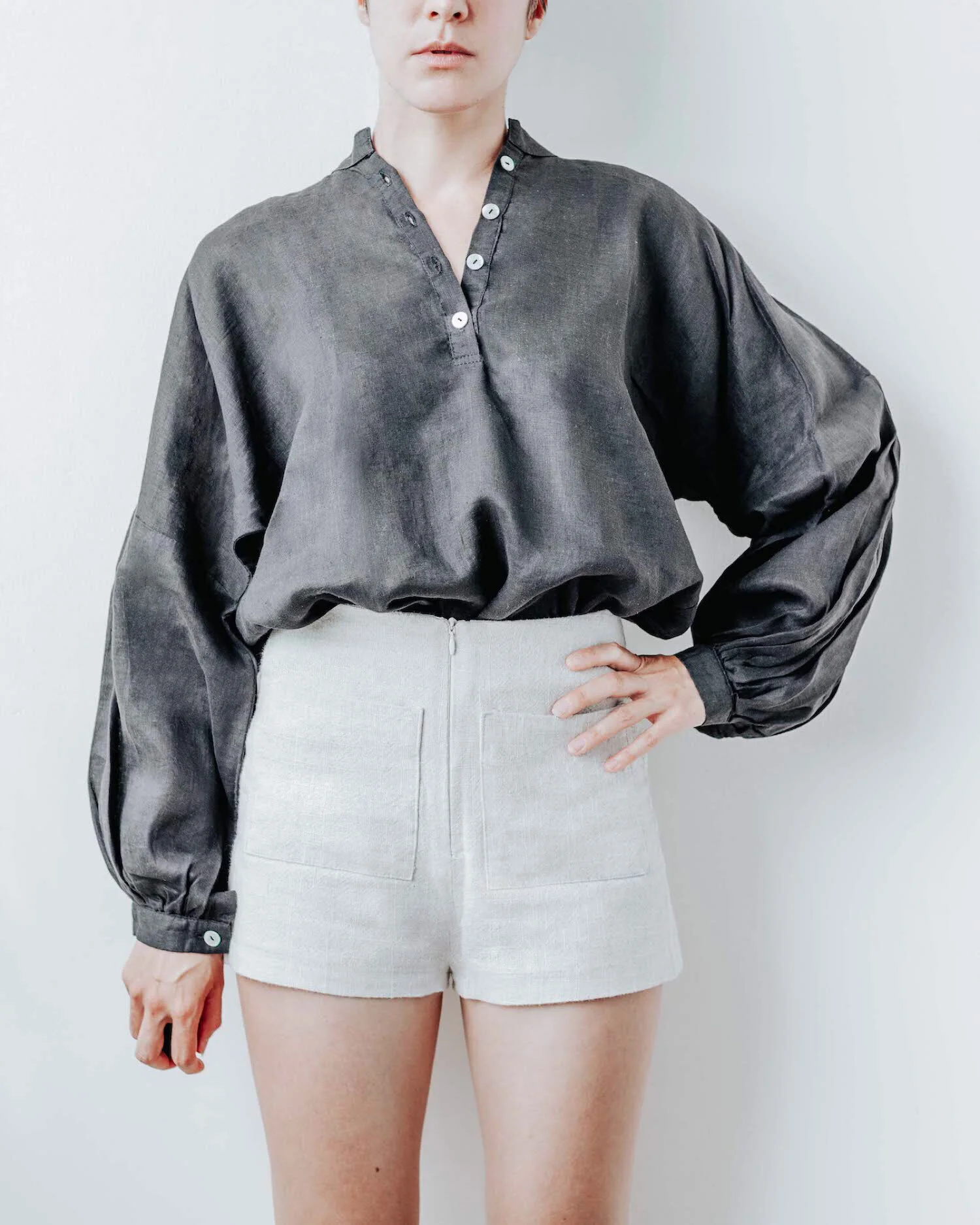 Petite Oversized Linen Shirt in Black 