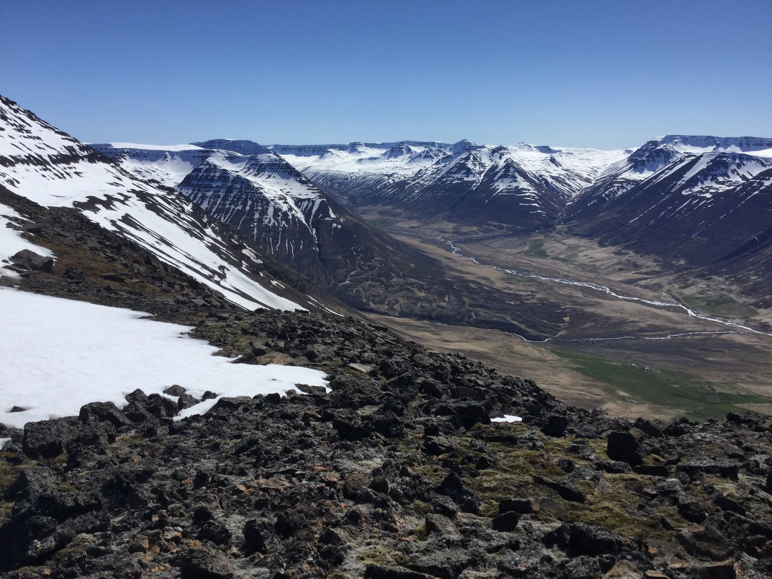 View to the bottom of Hjaltadalur valley