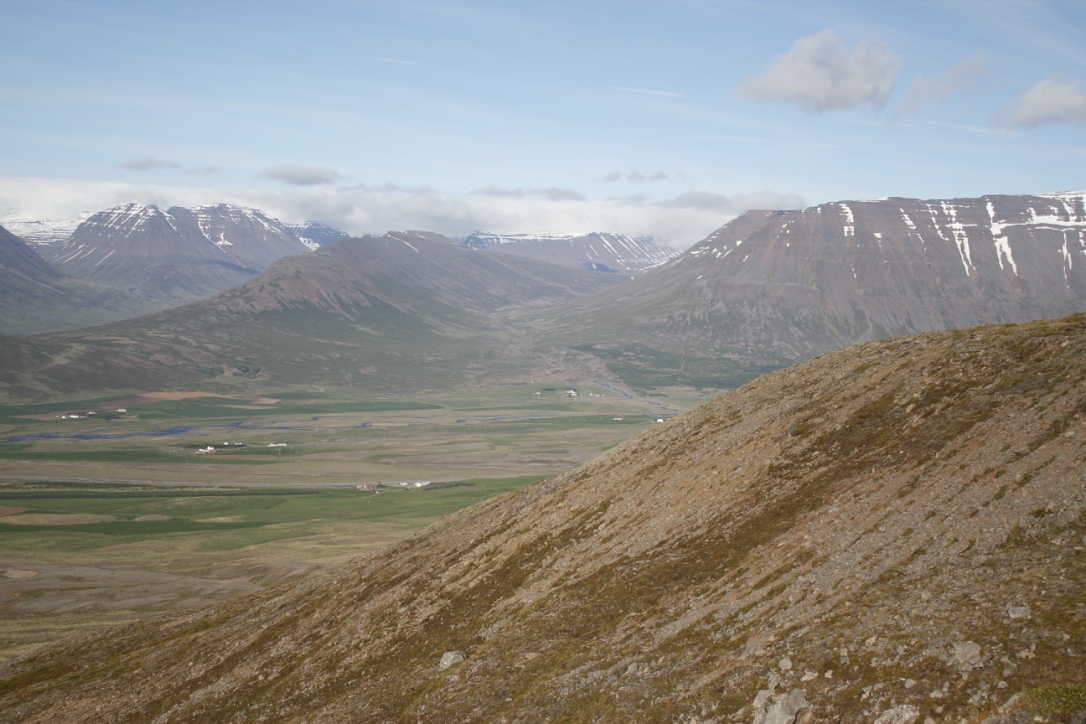 View towards Hólar, Mount Elliði and Hólabyrða