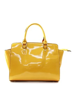 Yellow Faux Leather Patent Handbag *Zipper Top||SQ9283184|Christina E. Pearls