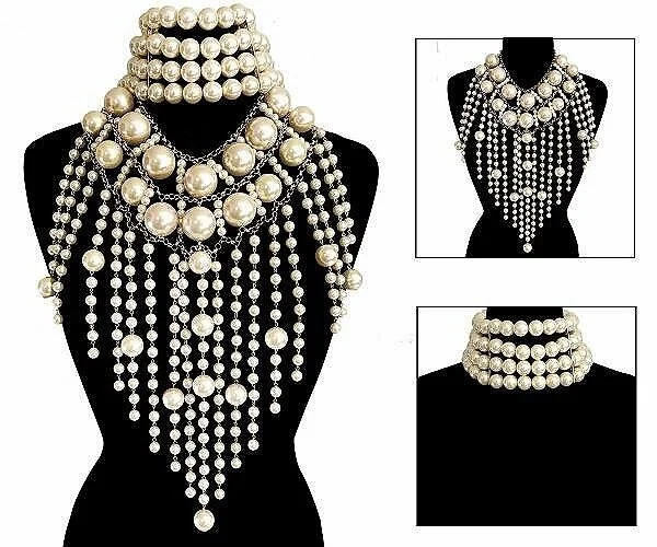 DAY &amp; NIGHT|statement, body chain, cream, multi strand, choker|SQ6722646|Christina E. Pearls