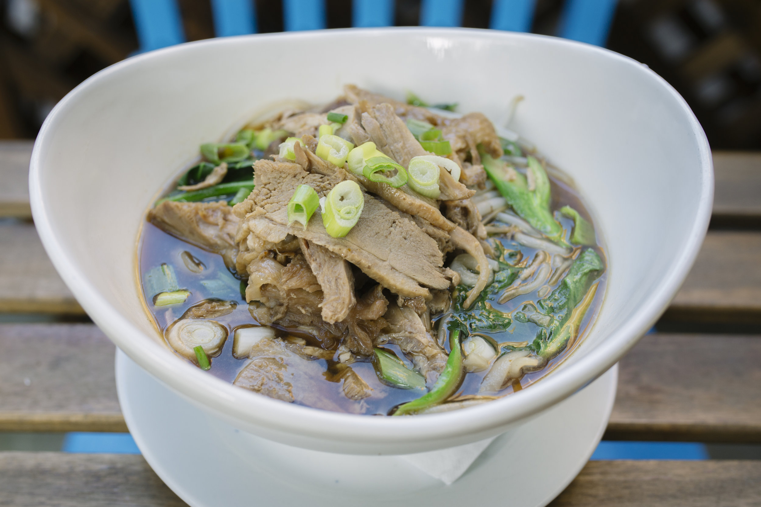 Kwei Thew Ped - Rice Noodle in Five Spice Soy broth with Roasted Duck