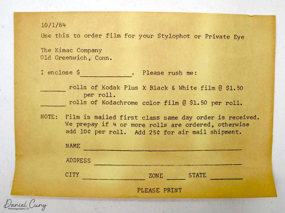 Stylophot camera film order form.