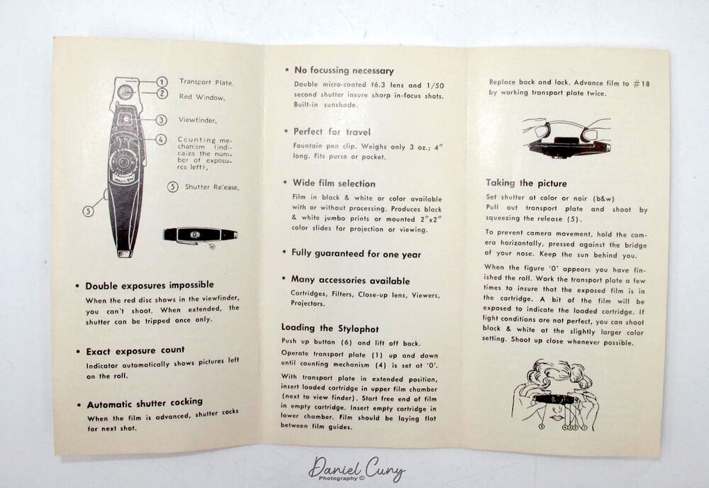 Stylophot camera instruction manual, rear.