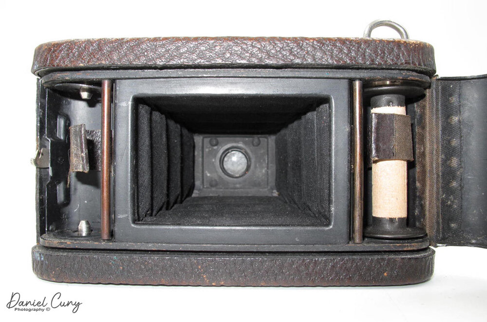Back of the No. 0 Folding Pocket Kodak before modification.
