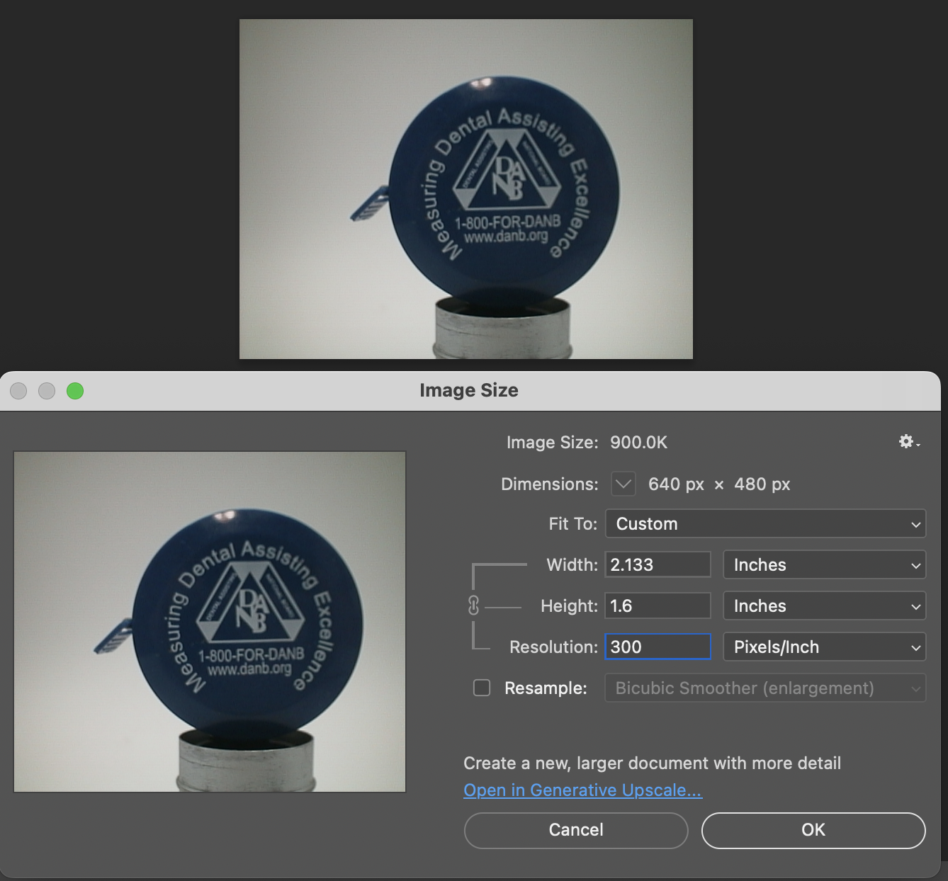 Screenshot of Image Size in Photoshop